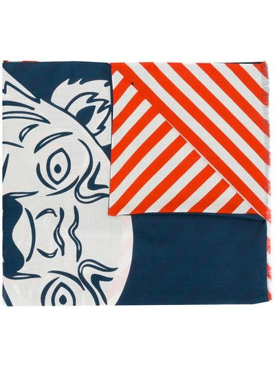 Shop Kenzo Tiger Print Scarf - Blue