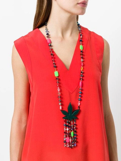Shop P.a.r.o.s.h Marijuana Beaded Necklace In Multicolour