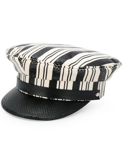 Shop Manokhi Striped Embossed Baker Boy Hat In Black