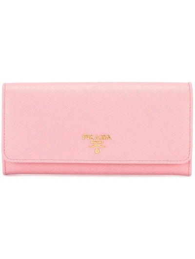 Shop Prada Saffiano Continental Wallet In Pink