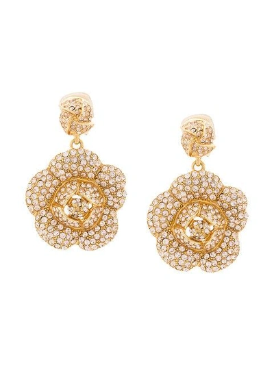 Shop Oscar De La Renta Gardenia Pave Drop Earrings