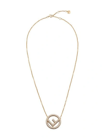 Shop Fendi Logo Pendant Necklace In Metallic