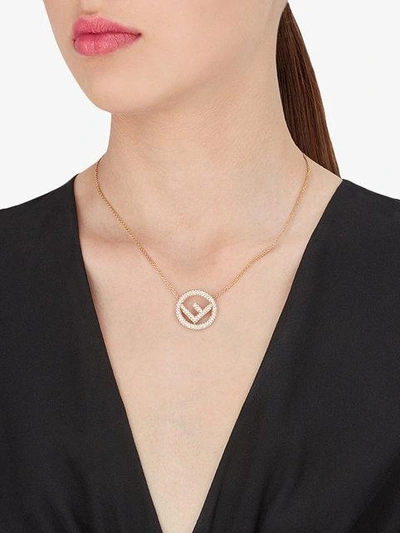 Shop Fendi Logo Pendant Necklace In Metallic