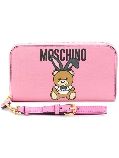 Shop Moschino Playboy Teddy Wallet In Pink & Purple