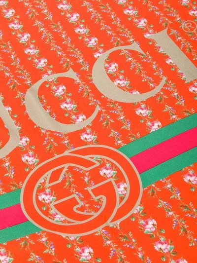 Shop Gucci Logo Rose Print Silk Scarf In 7570