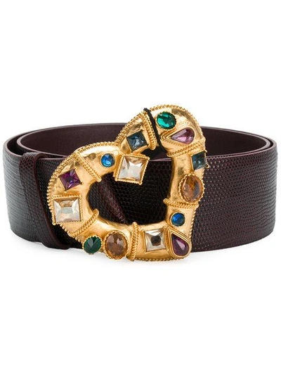 Shop Dolce & Gabbana Embellished Heart Buckle Belt - Red