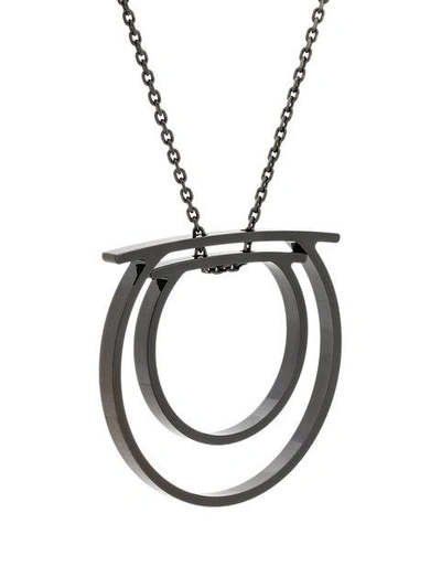 Shop Ferragamo Double Gancio Pendant Necklace In Black