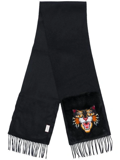 Shop Gucci Angry Cat Pocket Scarf - Black