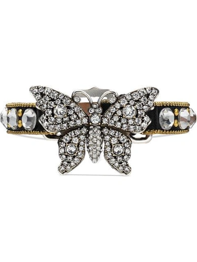 Shop Gucci Crystal Studded Butterfly Bracelet In Black