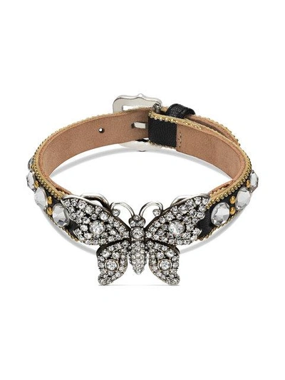 Shop Gucci Crystal Studded Butterfly Bracelet In Black