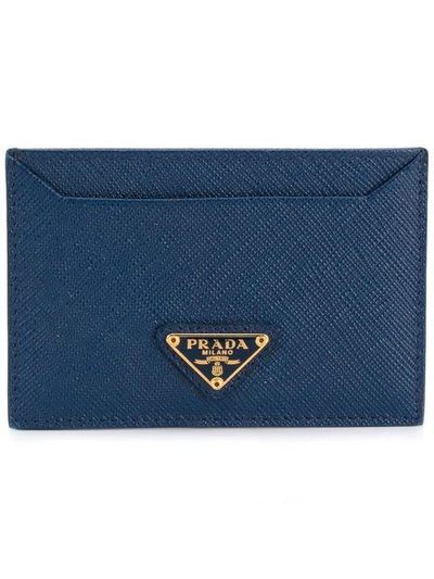 Shop Prada Logo Card Holder - Blue
