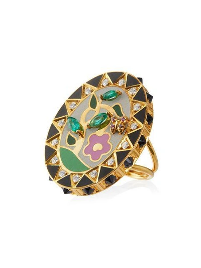 Shop Holly Dyment 18k Gold And Diamond Flower Ring In Metallic