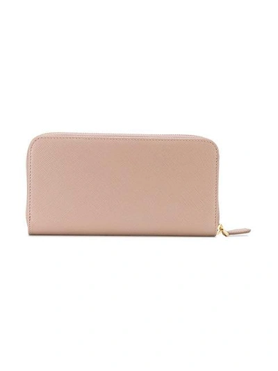 Shop Prada Logo Plaque Continental Wallet - Neutrals