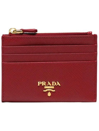 Shop Prada Kartenetui Aus Saffiano-leder In Red