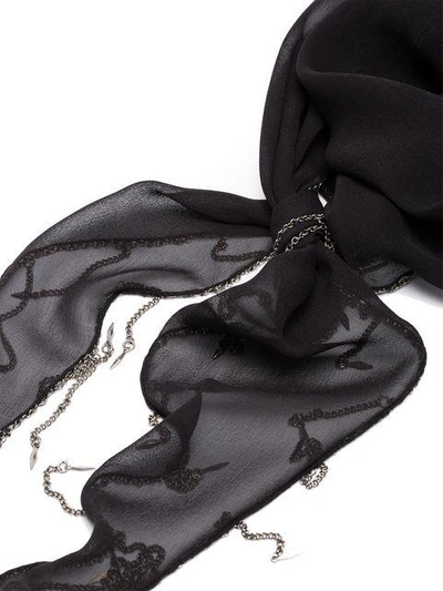 Shop Saint Laurent Black Chain Fringe Silk Scarf In 1000 Black