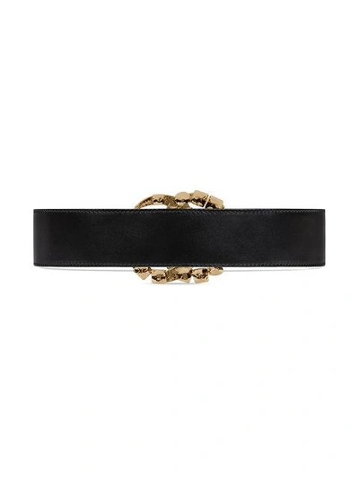 Shop Gucci Leather Belt With Crystal Double G Buckle In Black