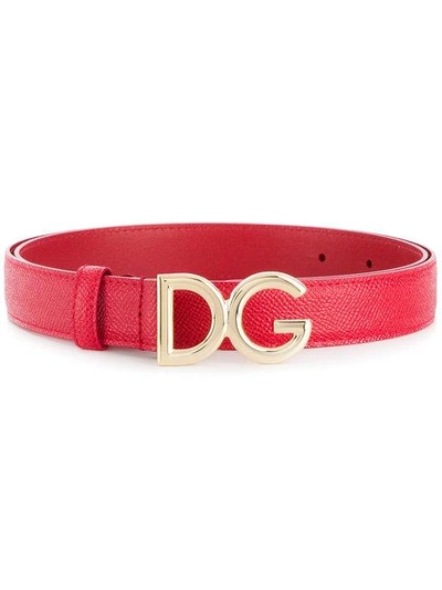 Shop Dolce & Gabbana Logo Buckle Belt In Red