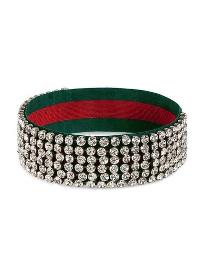 Shop Gucci Crystal Web Headband In Red
