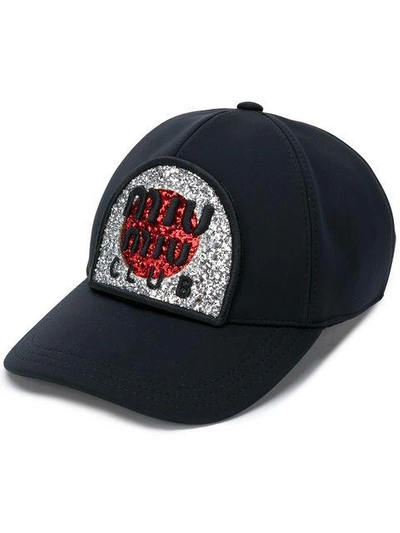 Shop Miu Miu Glitter Patch Baseball Cap In Black