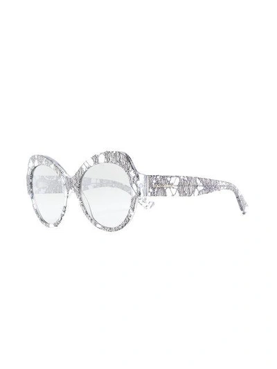 Shop Dolce & Gabbana Round Oversized Sunglasses Lace Edition In Metallic