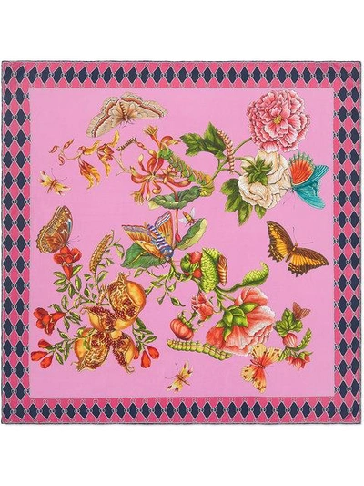 Shop Gucci Garden Chains Print Silk Scarf In Pink