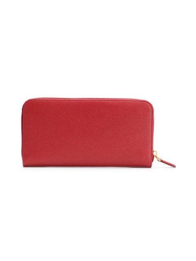Prada Saffiano Leather Zip Around Wallet In Red