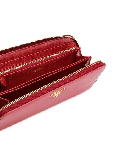 PRADA Small Saffiano Leather Zip Around Wallet Red- Hot Deals