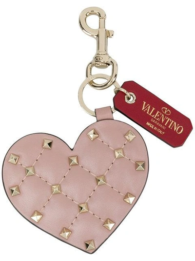 Shop Valentino Garavani Rockstud Spike Heart Keychain - Pink