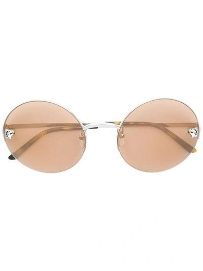 Shop Cartier Panthère De  Round-frame Sunglasses In Metallic