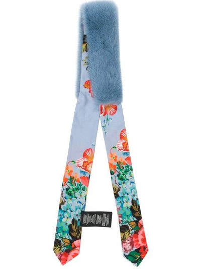 Shop Gucci Mink Fur Panel Printed Scarf - Blue