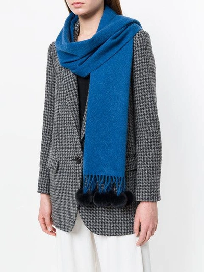 Shop N•peal N.peal Fur-bobble Knitted Scarf - Blue
