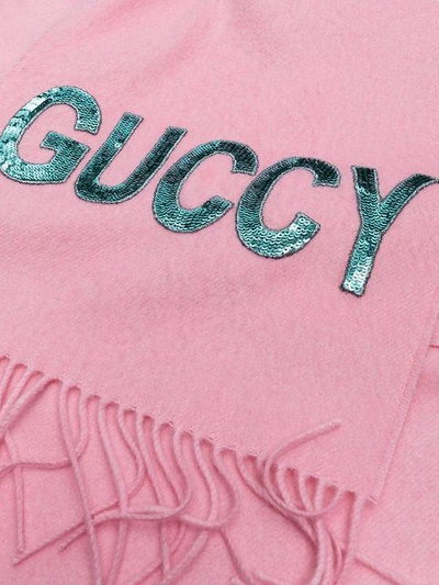 Shop Gucci Pink Silk Cashmere-blend Scarf With Sequin Guccy