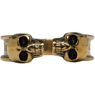 Shop Alexander Mcqueen Gold Thin Twin Skull Ring