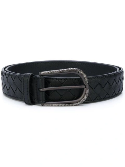 Shop Bottega Veneta Intrecciato Weave Nappa Belt In Black