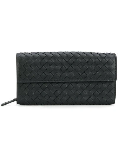 Shop Bottega Veneta Intrecciato Weave Continental Wallet In Black