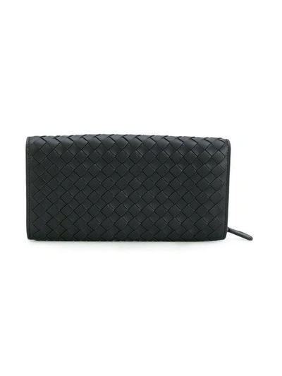 Shop Bottega Veneta Intrecciato Weave Continental Wallet In Black