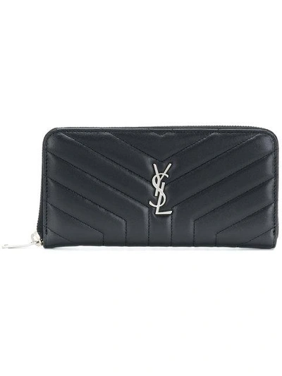 Shop Saint Laurent Monogram Zip-around Wallet In Black