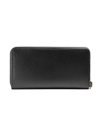 Shop Gucci Leather Zip Around Wallet With Butterfly In Black