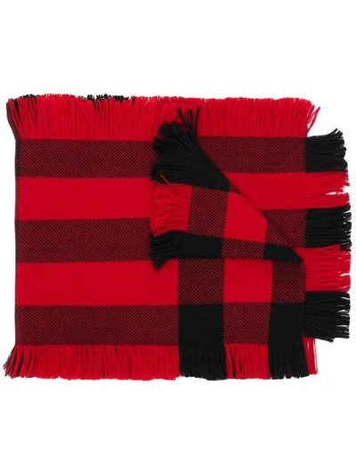 Shop Burberry Fringed Check Wool Scarf In Military Red