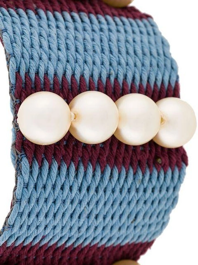 Shop Marni Woven Pearl Cuff Bracelet In Blue