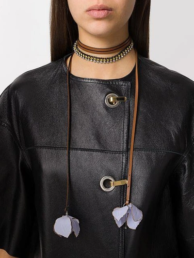 Shop Marni Embellished Necklace With Floral Pendants - Brown