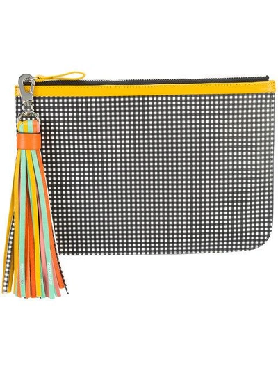 Shop Pierre Hardy Checkered Print Pouch Clutch Bag With Tassel Detail - Black