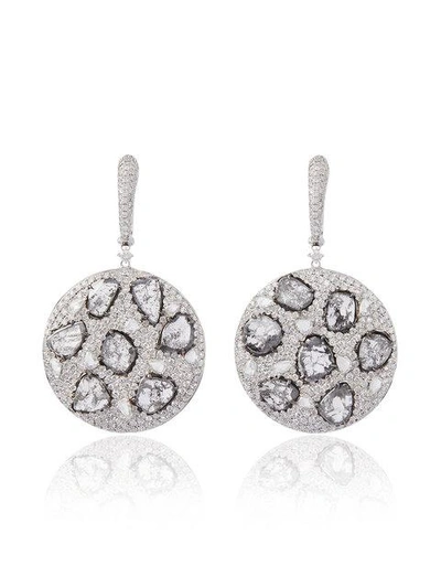 Shop Saqqara 18k White Gold And Diamond Disc Earrings  In Metallic
