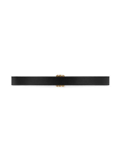 Shop Gucci Leather Belt With Double G And Crystals In Black