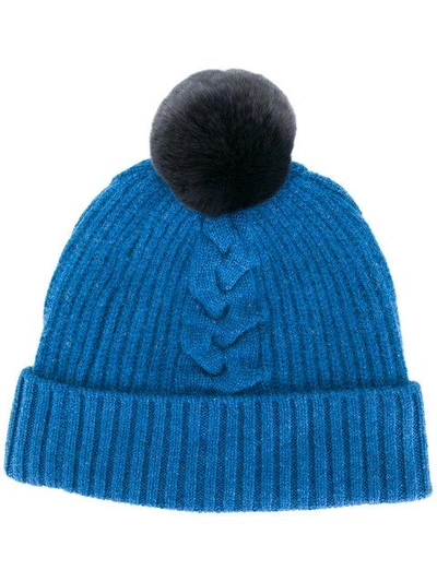 Shop N.peal Bobble Beanie Hat In Blue