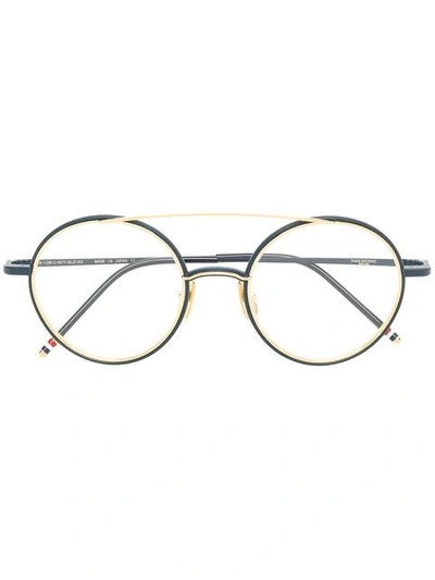 Shop Thom Browne Eyewear Round Frame Glasses - Blue