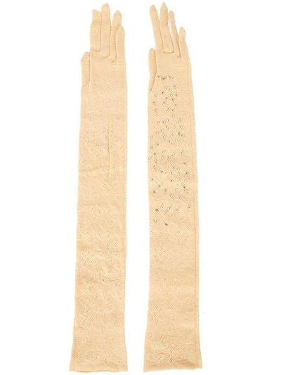 Shop Wolford Long Embellished Woven Gloves