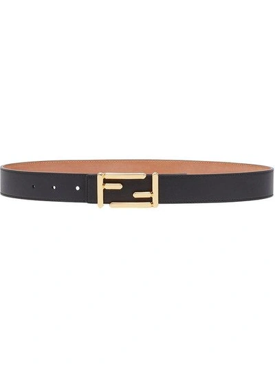 Shop Fendi Slim Logo Buckle Belt In Black