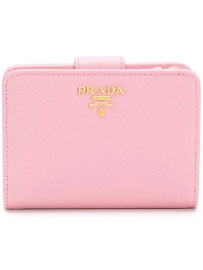 Shop Prada Foldover Mini Wallet In Pink & Purple