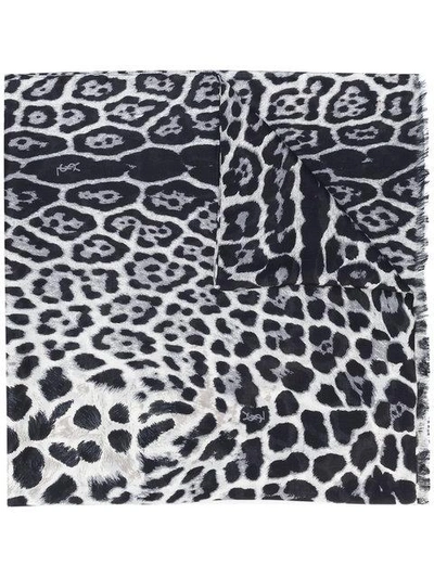 Shop Saint Laurent Leopard Print Scarf In Black